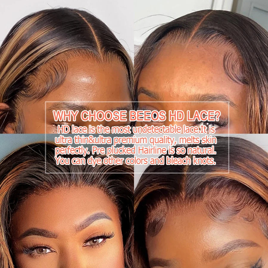 #1B/30 Highlight Body Wave 13x6 Real HD Lace Frontal Wig Highlight Wig Human Hair Colored Wigs Quick Weave Wig Bleached Knots