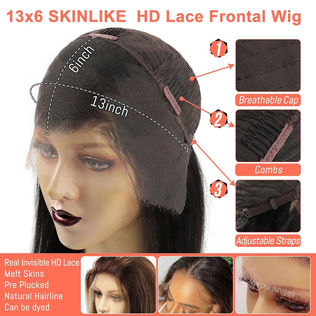 #1B/30 Highlight Body Wave 13x6 Real HD Lace Frontal Wig Highlight Wig Human Hair Colored Wigs Quick Weave Wig Bleached Knots